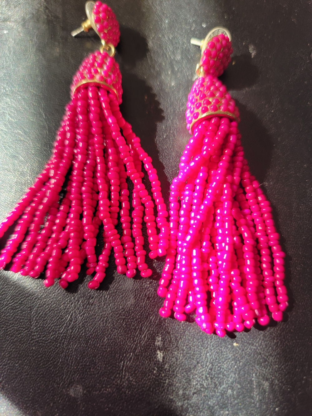 Hot Pink Beaded Tassel Drop Earrings - Unbranded